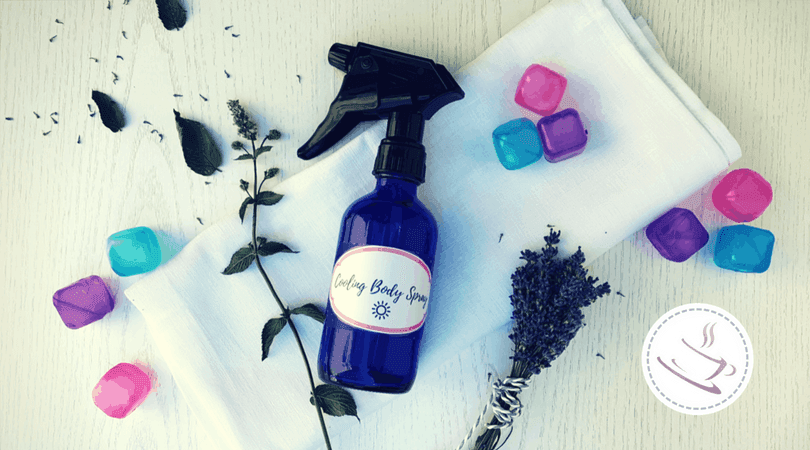 cooling body spray bottle and ice cubes