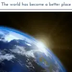 Image of earth with rising sun. Text:!100 reasons for good news. Why the world has become a better place.