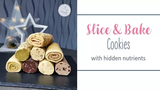 Slice and bake cookies - 7 flavors with hidden nutrients 2 Healthier slice and bake cookies title inage