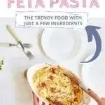 Delicious baked feta pasta with cherry tomatoes in a vibrant ceramic dish, perfect for easy cooking.