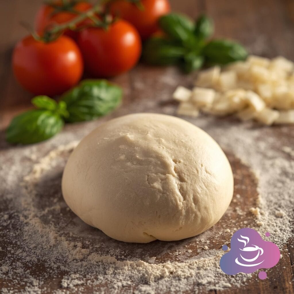 Fresh quick pizza dough in just 10 minutes 1 Fresh pizza dough with ingredients nearby