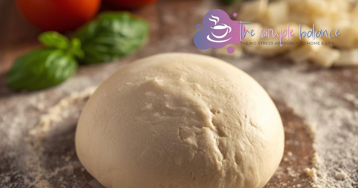 Fresh quick pizza dough in just 10 minutes 3 Fresh pizza dough on a countertop.