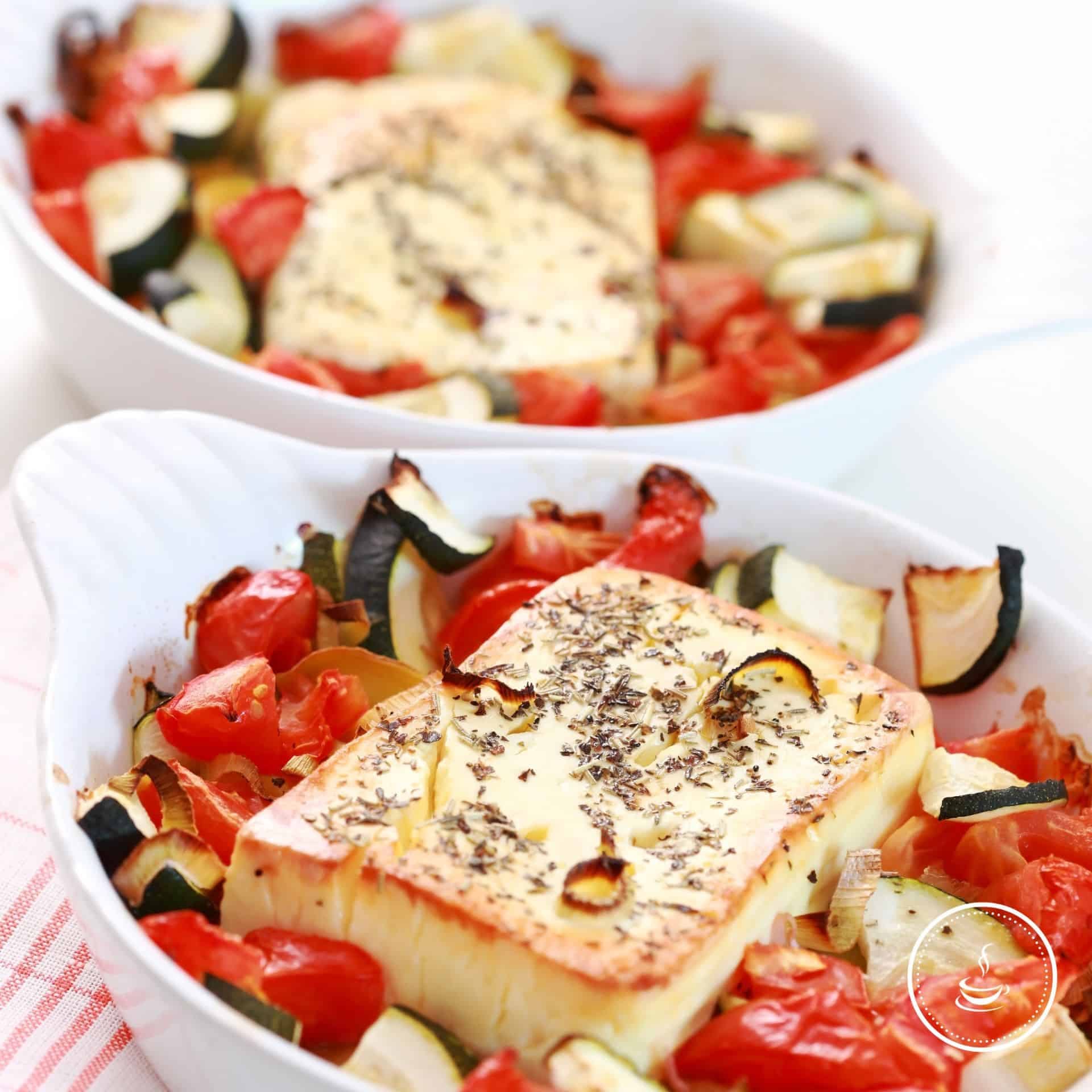 Baked vegetables with golden cheese, fresh herbs, and vibrant colors for a delicious shared dish.